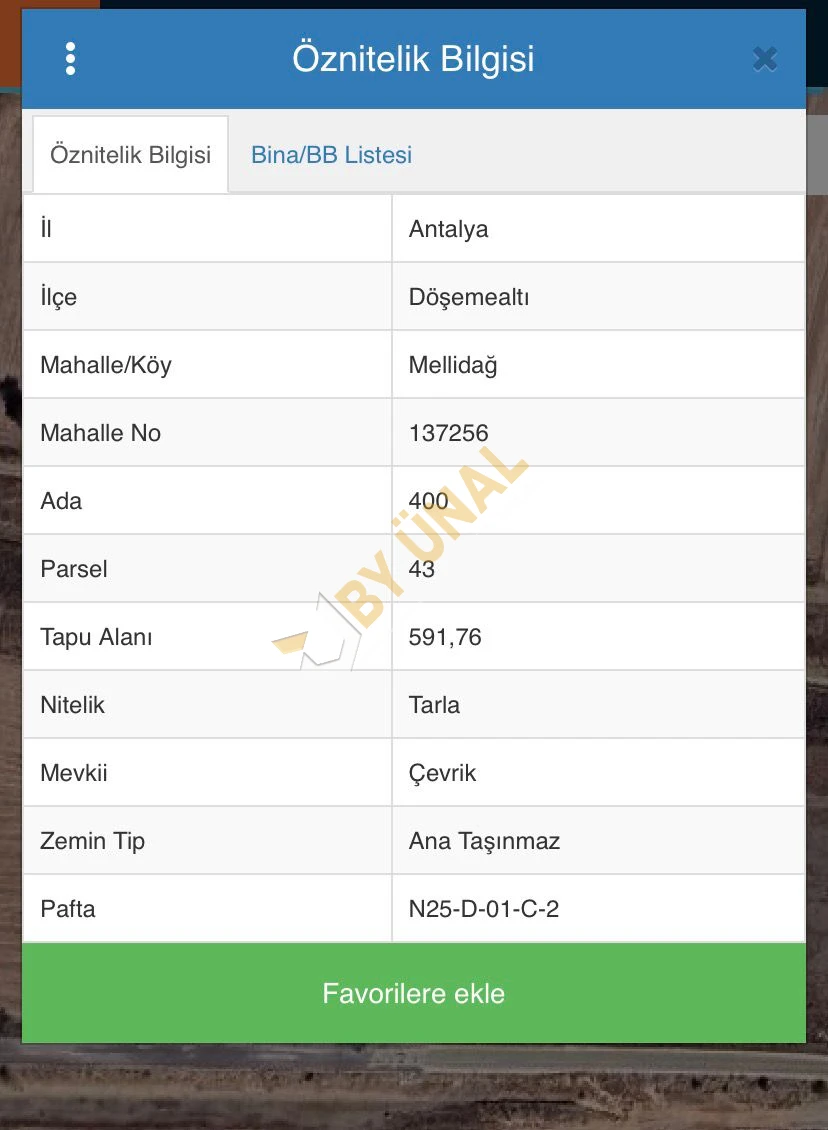 BY ÜNAL'DAN DÖŞEMEALTI MELLİDAĞ'DA SATILIK 5921 M2 TEK TAPULU TARLA